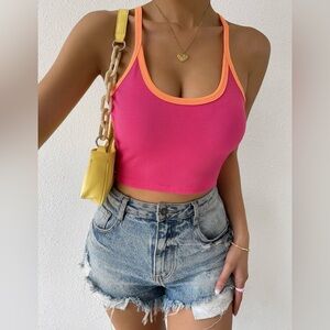 💖(2 for $15)💖 Pink & Orange Fitted Crop Tank Top